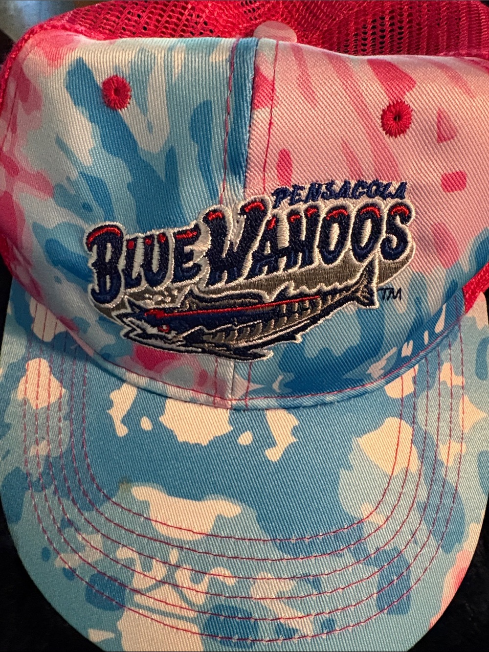Pink and Light Blue Floral Tie-Dye Trucker Cap - Picture 1 of 6